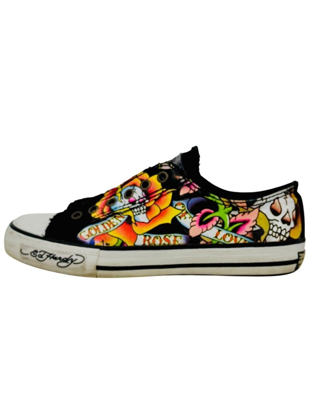 VTG Ed Hardy Black Tattoo Graphic Canvas Sneakers 7 | Trashy Y2K McBling Grunge - Picture 4 of 16